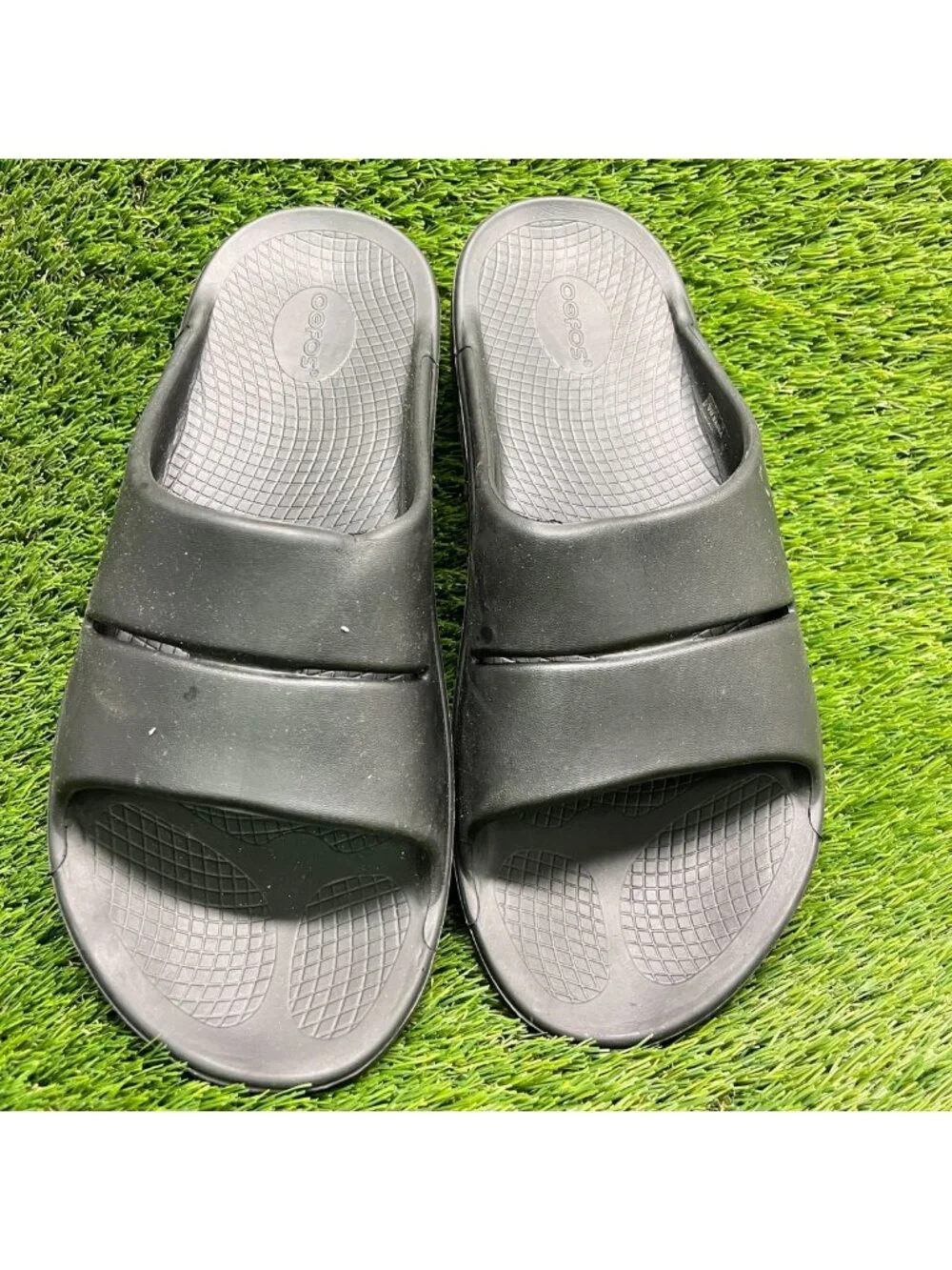Oofos OOahh Mens Size 13 All Black Beach Walking Outdoor Recovery Slide Sandals